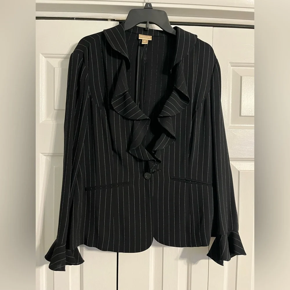 Nordstrom encore pinstripe ruffle blazer jacket 0X - Picture 1 of 5